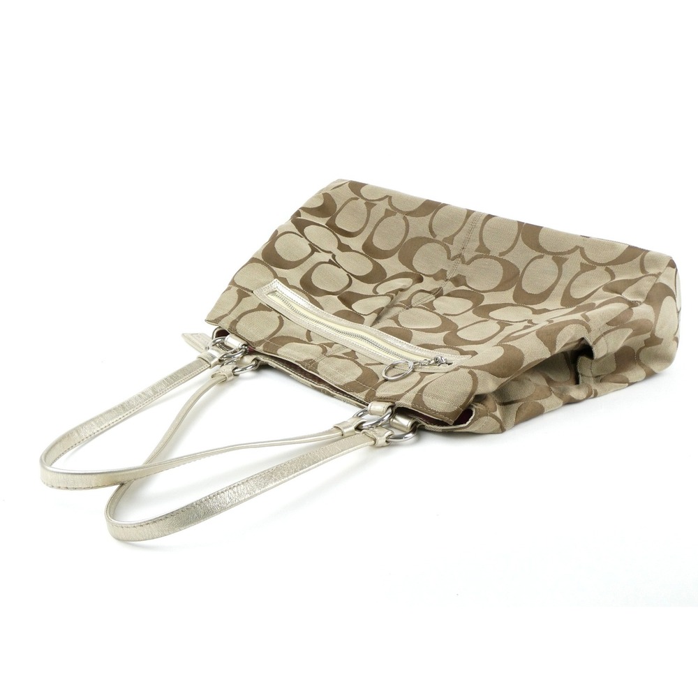 Coach Signature Khaki Brown Shoulder Bag Tote F14863 - Picture 3 of 16